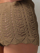 Polyester100.00% Hollow Drawstring Open Waist Knitted Bikini Blocked Women's Shorts - M & M Global