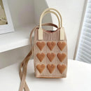 Korean Fashion Heart Knitted Mini Square Handbag for Women Small Mobile Phone Shoulder Bags Girls Cute Outdoor Crossbody Bags - M & M Global