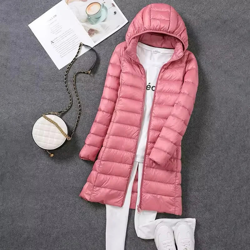Plus Size 5xl Women's Long Puffer Jacket 2023 New Arrivals Autumn Winter Female Hat Detachable White Duck Down Coat