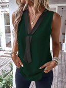Elegant Women's Blouse Tees 2023 Summer Fashionable Style V-Neck Panel Sleeveless Top Lady Shirt S-XXXL - M & M Global