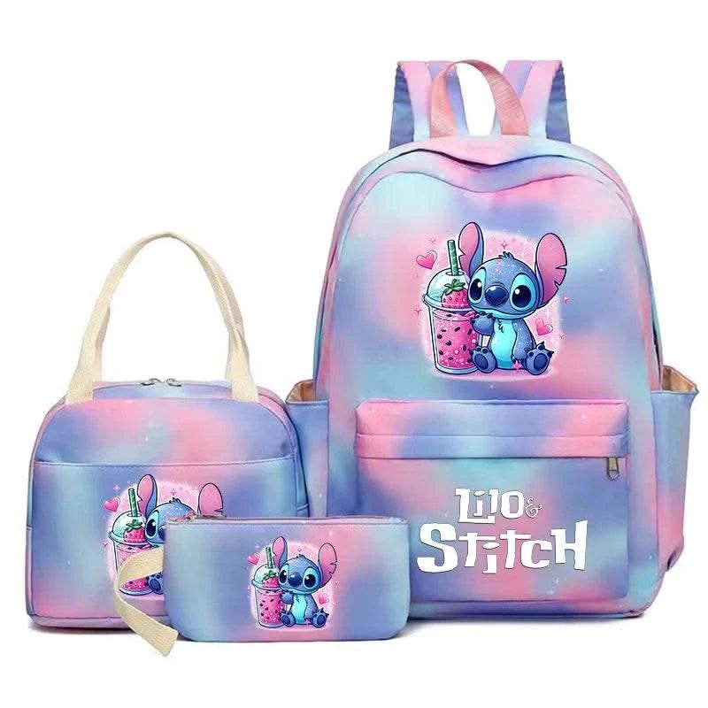 3Pcs Lilo Stitch Colorful Backpack Set With Tote and Pouch Large Capacity Lightweight And Breathable Outdoor Knapsack - M & M Global