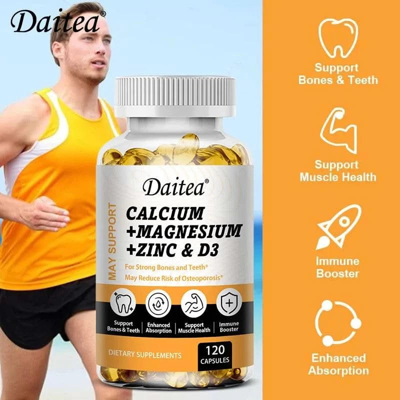 Calcium, Magnesium, Zinc + Vitamin D3 for Healthy Teeth, Bones and Muscles, Heart and Nervous System Health, Immune Function - M & M Global