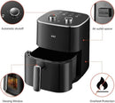 5qt Air Fryer Compact Knob Black for dorm office - 4.7L Airfryer with Window 1400W Visual Basket - Non-Stick Pan, Manuel Control - M & M Global