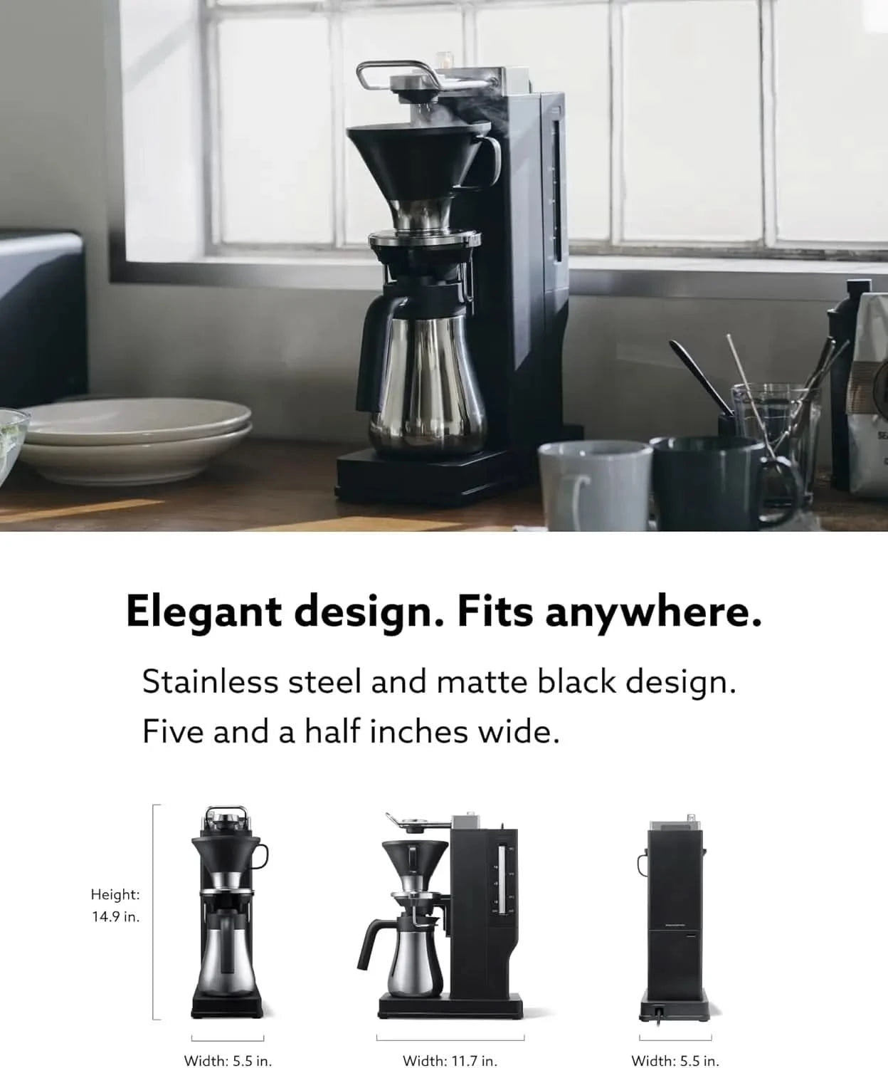 The Brew | Automatic Pour Over Coffee Maker | Clear Brewing Method | Precise Temperature Regulation | Three Brewing Modes: Regul - M & M Global