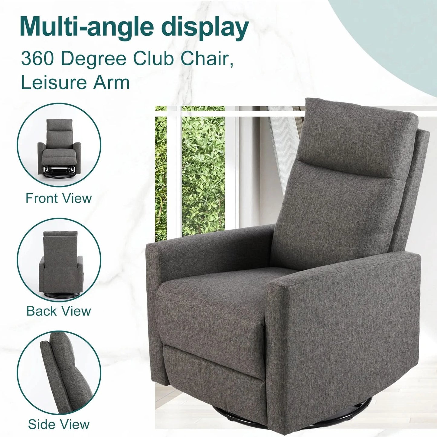 JHK Rotating Living Room Sofa Recliner With Oversized Foot Swivel Rocking Rocker Recliner Glider Nursery Sofas for BedRoom