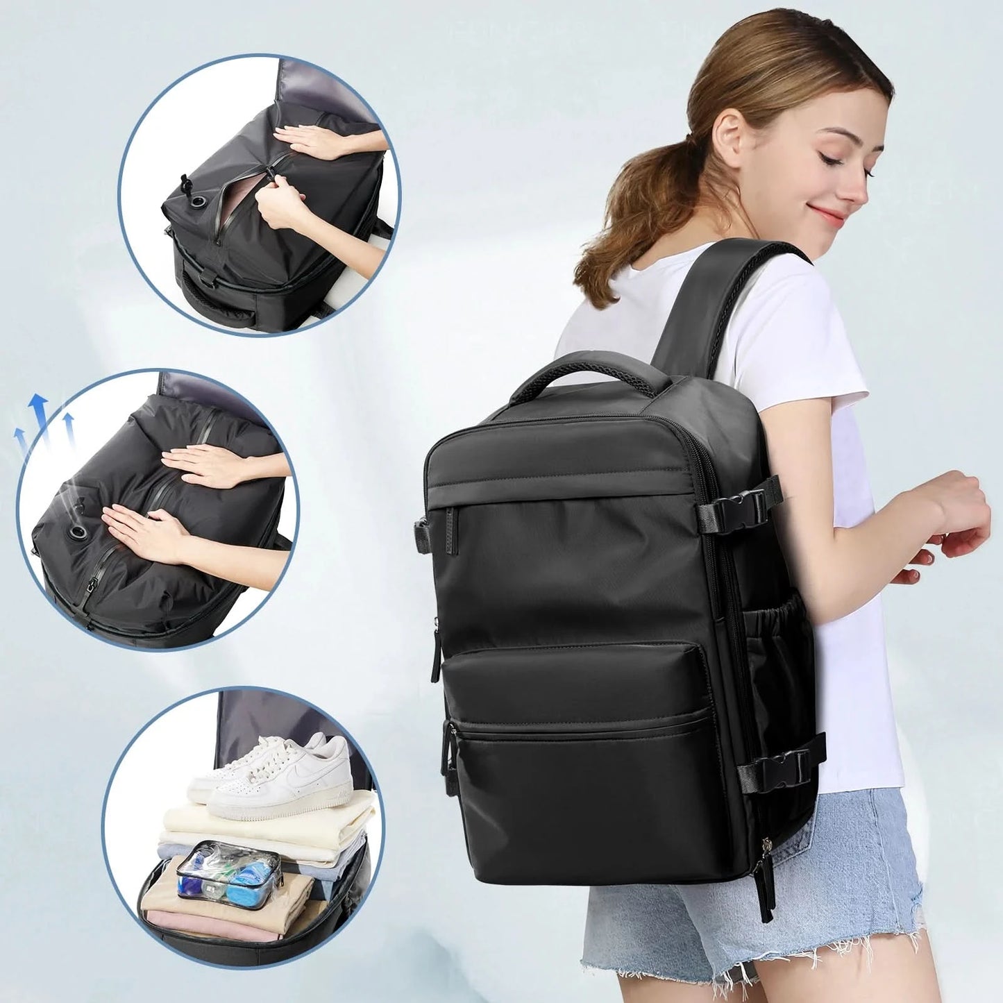 Vacuum Backpack Travel Bag for Men Large Capacity airback Backpack Business Laptop Backpack Women Expandable Backpack School Bag - M & M Global