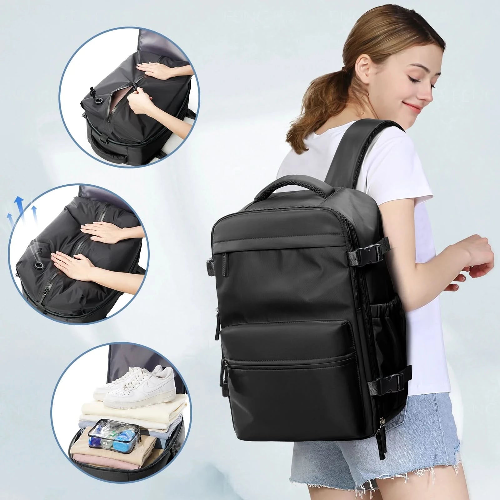 Vacuum Backpack Travel Bag for Men Large Capacity airback Backpack Business Laptop Backpack Women Expandable Backpack School Bag - M & M Global