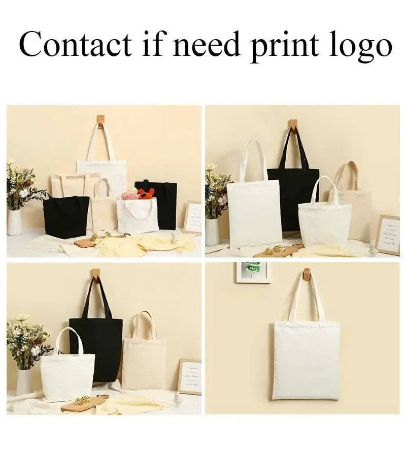 5 Pieces Set Blank Canvas Shopping Bags Reusable Foldable Casual Daily Shoulder Tote Handbag For Personalized Logo & Name Custom - M & M Global
