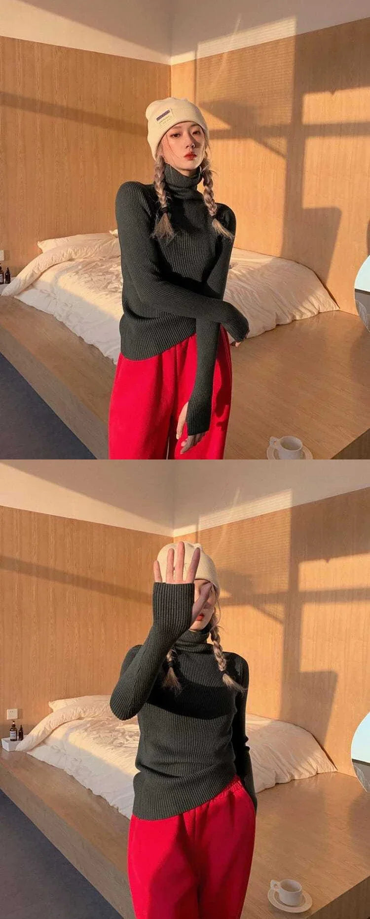 Knitted Sweater Women Korean Version Turtleneck Sweater Winter Solid Color Pullover Slimming Interior Lapping Warm Basic Tops