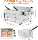 Commercial Gas Deep Fryer, 12L Stainless Steel Countertop Oil Fryer Dual Tank Kitchen Fat Fryer with Removable Baskets & Seasoni - M & M Global