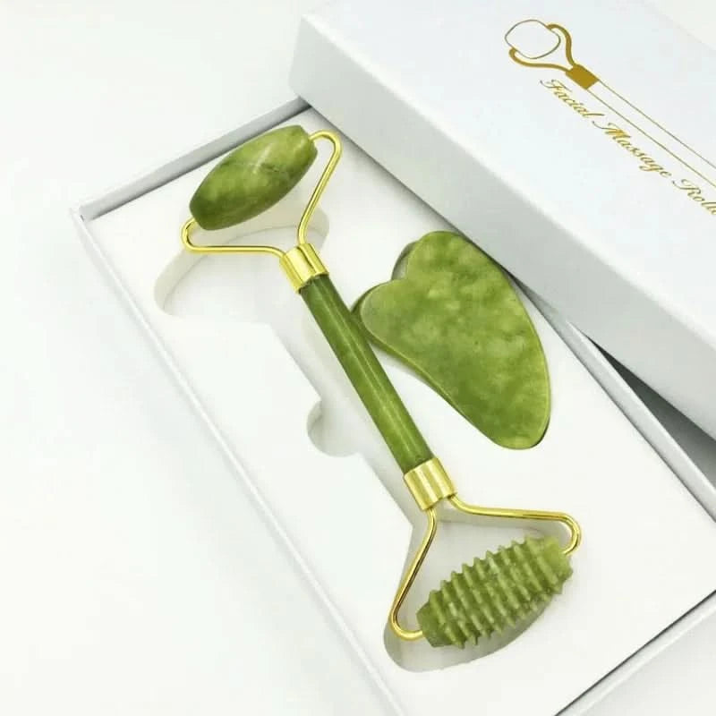 Jade Massagers For Face Body Gua Sha Scraper Beauty Facial Roller Set Natural Gouache Stone Massage Slimming Skin Care Lift box - M & M Global