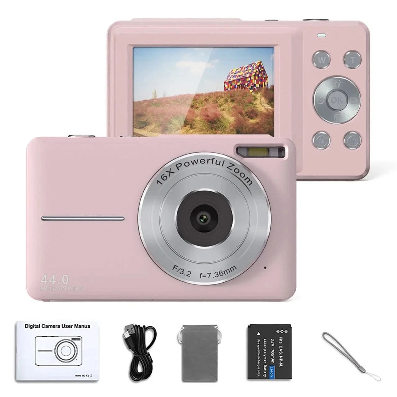HD 1080P 2.4 inch digital Camera Rechargeable Cameras with 16x Zoom Compact Camera 44MP Cameras for kids Beginner Camera - M & M Global