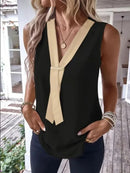 Elegant Women's Blouse Tees 2023 Summer Fashionable Style V-Neck Panel Sleeveless Top Lady Shirt S-XXXL - M & M Global