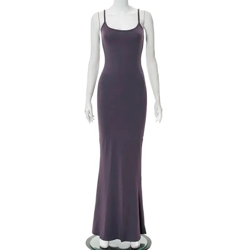 Slim Black Knitted LONG Dress Summer Solid Women Dress Ultimate Waist To Hip Ratio Sling Dress blue sexy pink casual outfit - M & M Global