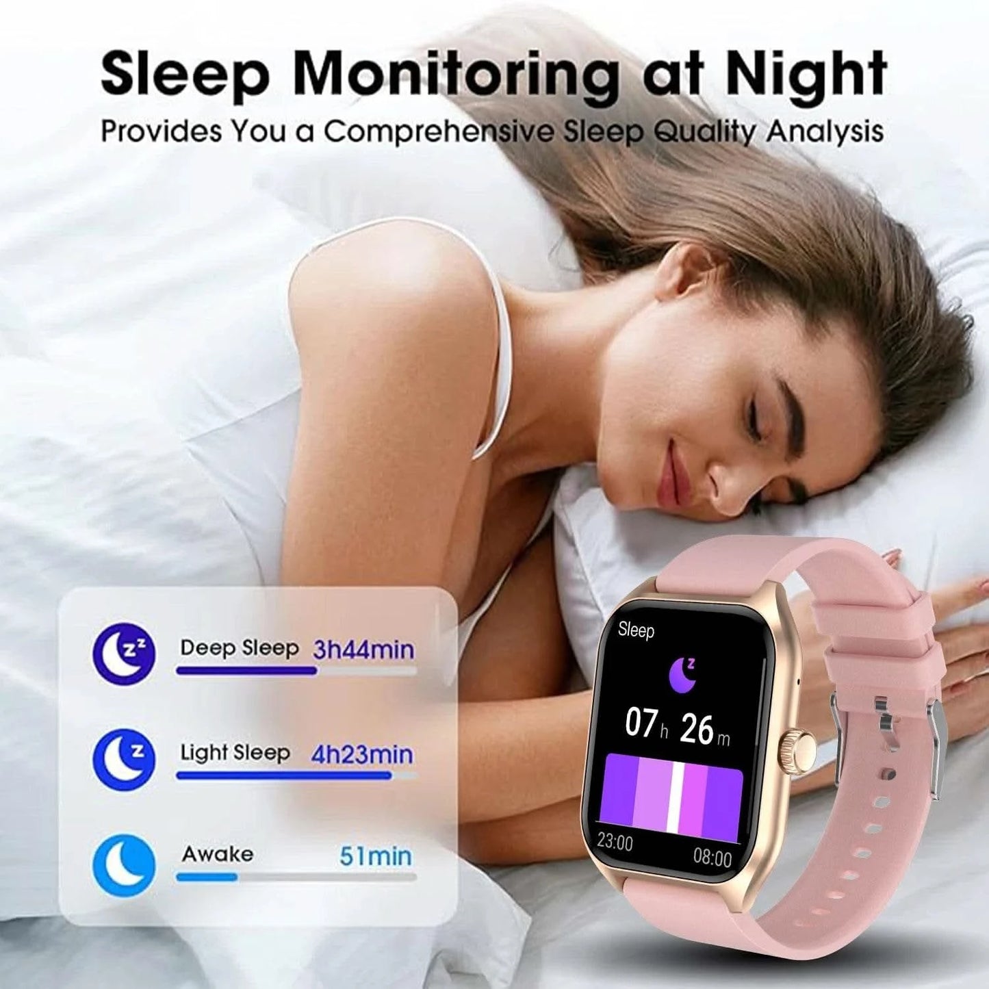AI Voice Assistant Smart Watch for Men Women, 1.96'' HD Screen Activity Trackers with 100+Sports/ Sleep/ Heart Rate Monitor - M & M Global