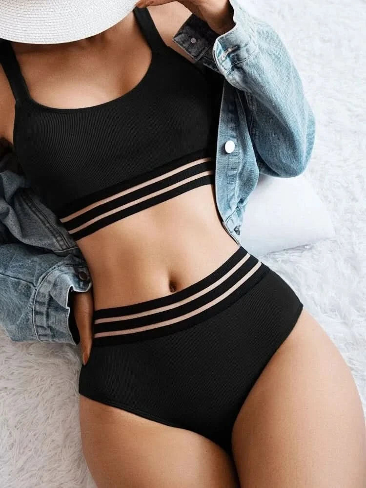 Women's Tank Top Push Up Swimsuit 2 Piece High Waisted Bikini Set for Women Color Block Bikinis Tummy Control Bathing Suit - M & M Global