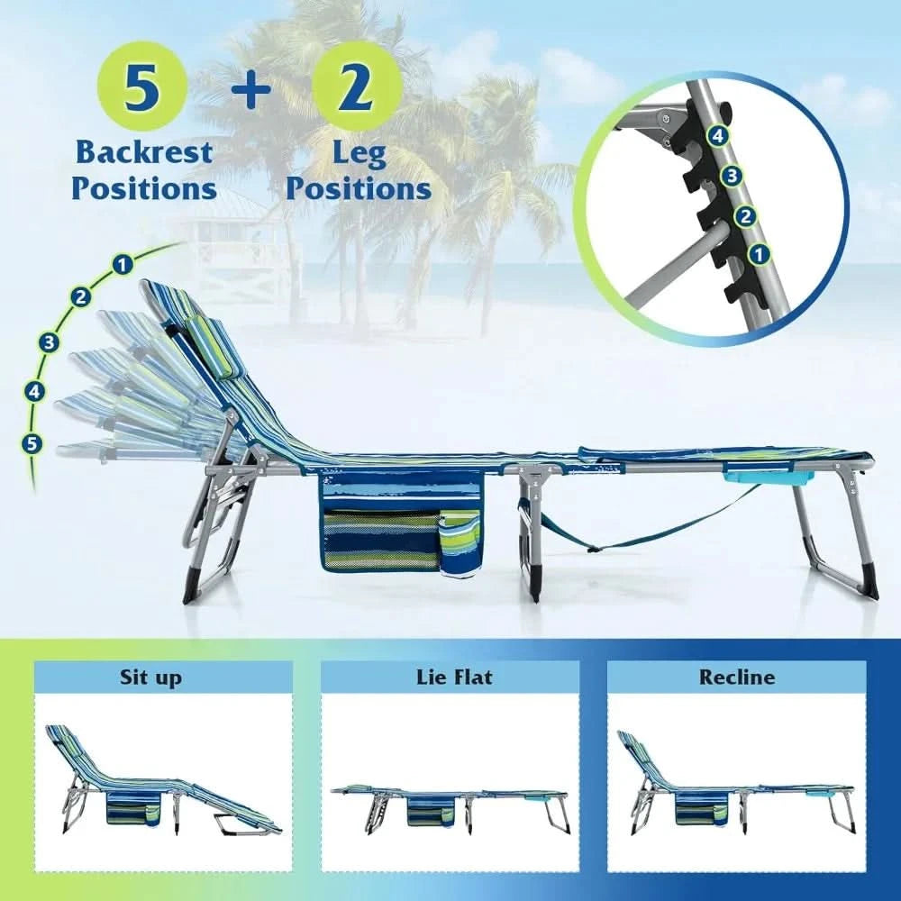 Tanning Chair, 400LBS Beach Lounge w/Face Arm Hole & Hand Shoulder Strap, Folding Layout Sunbathing Chair, Face Down Outdoor