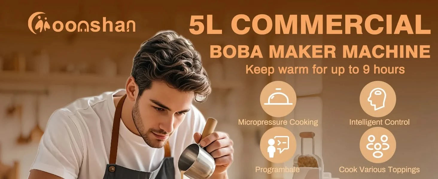 5L Boba Maker Machine Commercial Intelligent Tapioca Cooker with Even Heat Distribution, Anti-Overflow & Pressure Relief Valve, - M & M Global