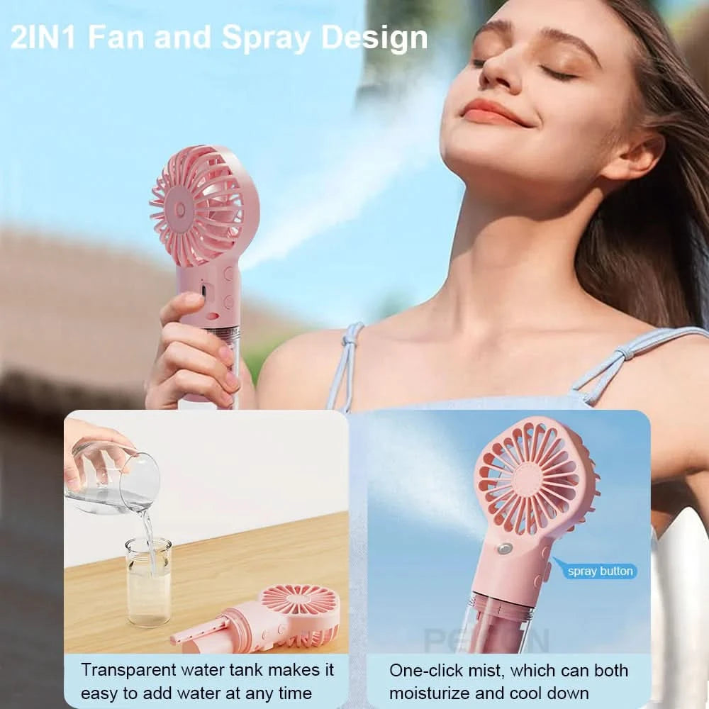 Portable Humidifier Fan Mini Handheld Mist Fan Portable USB Rechargeable Handheld Fan with Humidifier Mini Water Spray Hand Fan - M & M Global