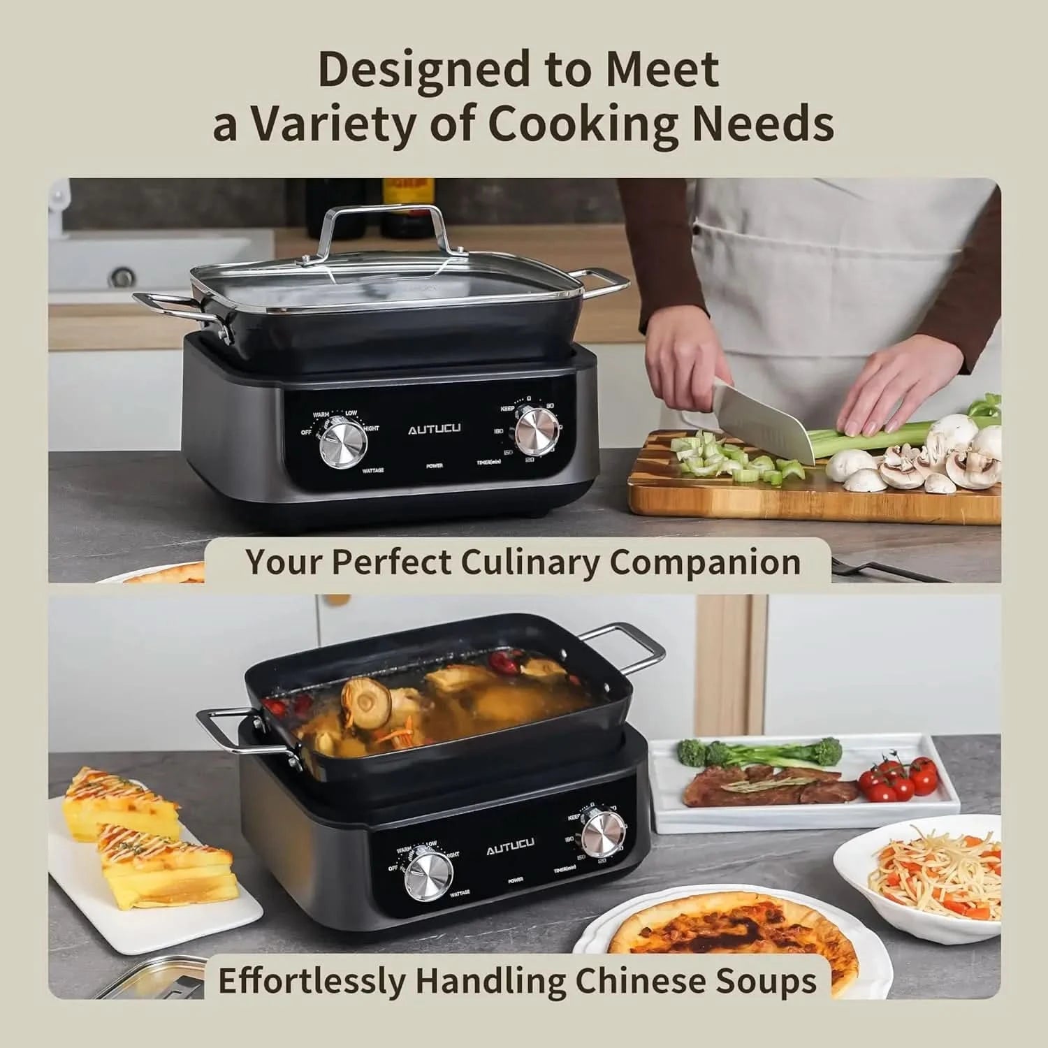 N61NA Nonstick Slow Cooker 7-Quart - PFOA-Free Ceramic-coated, 3 Heat Settings & Timer - Dishwasher & Oven Safe Pot for Effortle - M & M Global