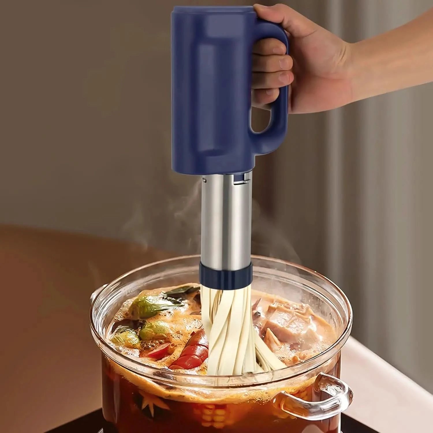 Handheld Electric Pasta Maker,Electric Pasta Machine,Stainless Steel Cordless Noodle Maker for Homes, Breakfast Stores, Restaura - M & M Global