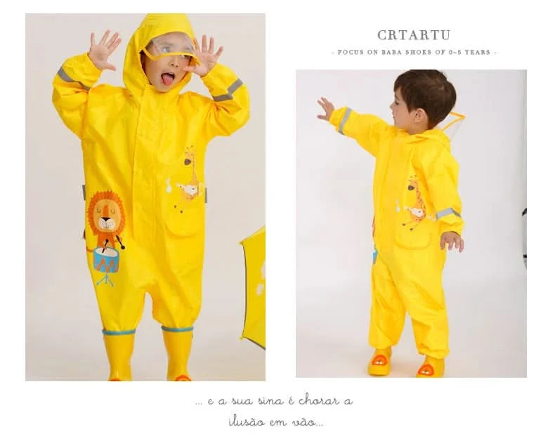 Children Rainwear And Rain Pants Sets Kids Boys Girls Waterproof Jumpsuit Hooded One-Piece Cartoon Dinosaur Waterproof Baby Suit - M & M Global