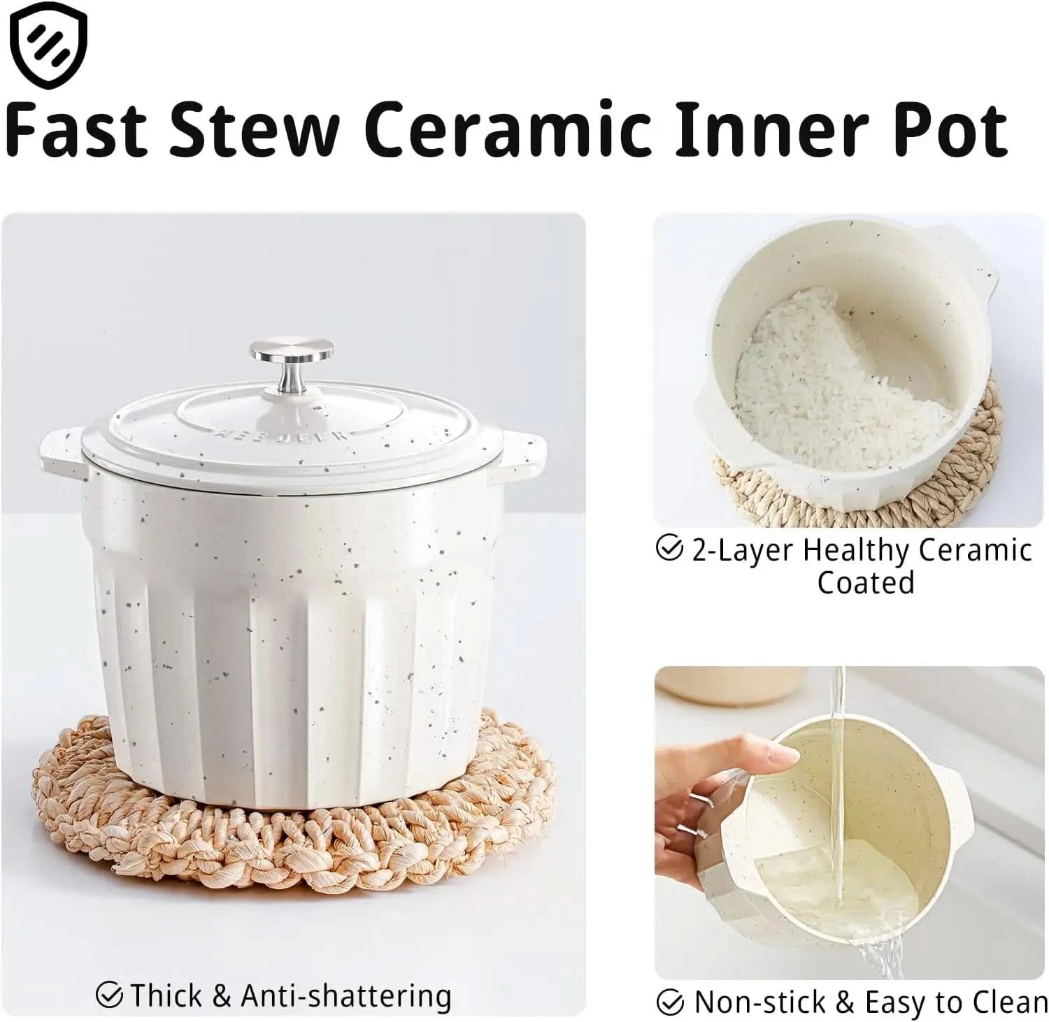 Slow Cooker White, Small Slow cooker 1QT, Smart Appointment, Ceramic Interior pot, Automatic Multi-function Rice Cooker, Elecric - M & M Global