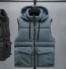 Men's Hooded Vest Winter Zipper Warm Stand Collar Waistcoat Men Cotton Padded Sleeveless Jackets with Big Pockets 2025