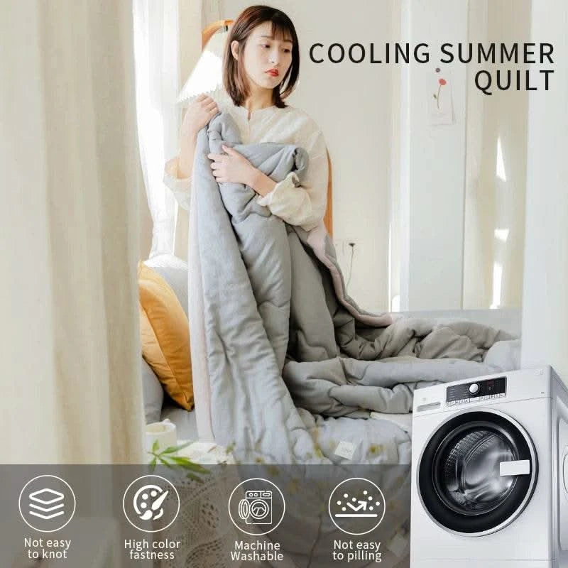 2025 new Japanese polyester cotton quilted summer quilt skin-friendly washable light luxury style solid color lightweight - M & M Global
