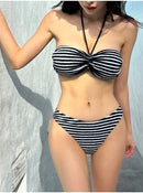 New Sexy Striped Bikinis Three Pieces Swimsuit Women Swimwear with Skirts Beach Wear Bathing Suits Korean Bikini Set Pool 2024 - M & M Global