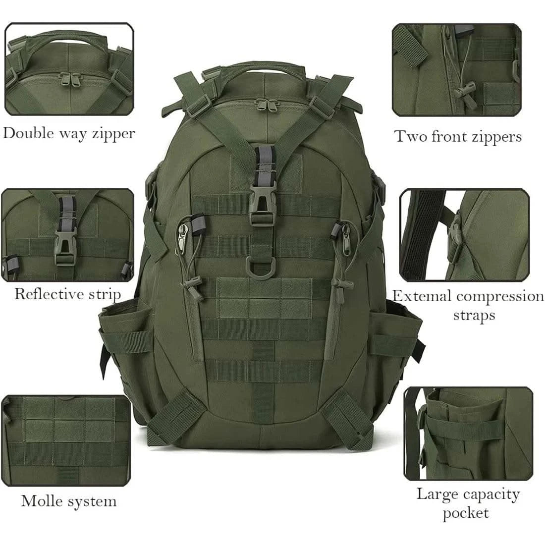 40L Tactical Backpack for Men Camping Hiking Backpacks Reflective Outdoor Travel Bags Survival Molle Climbing Rucksack Bag - M & M Global