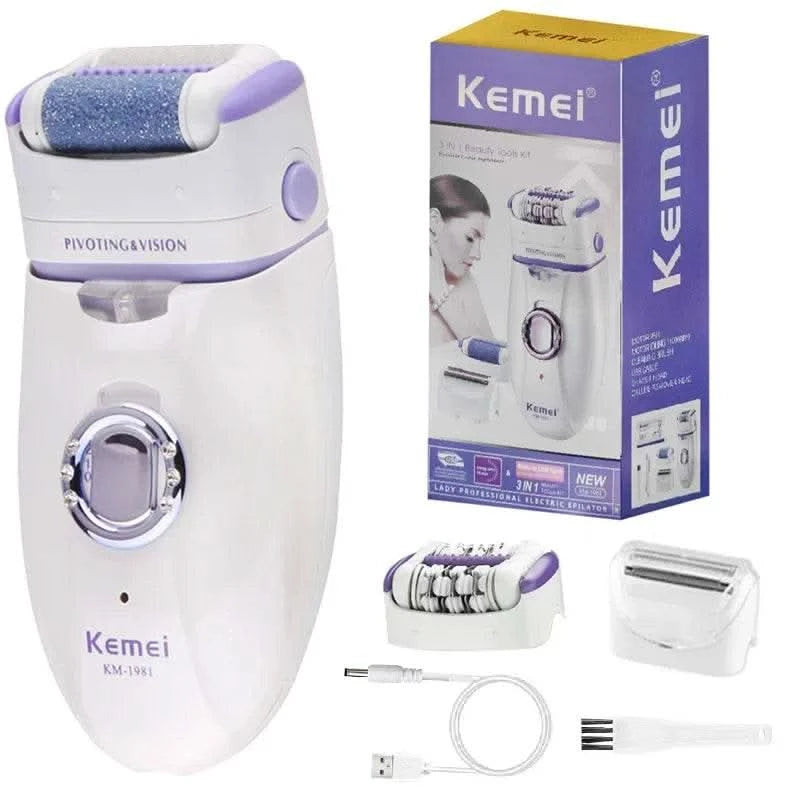 3in1 Electric Women Epilator Female Shaver Leg Body Hair Removal Lip Chin Depilatory Lady Bikini Trimmer Facial Hair Remover - M & M Global