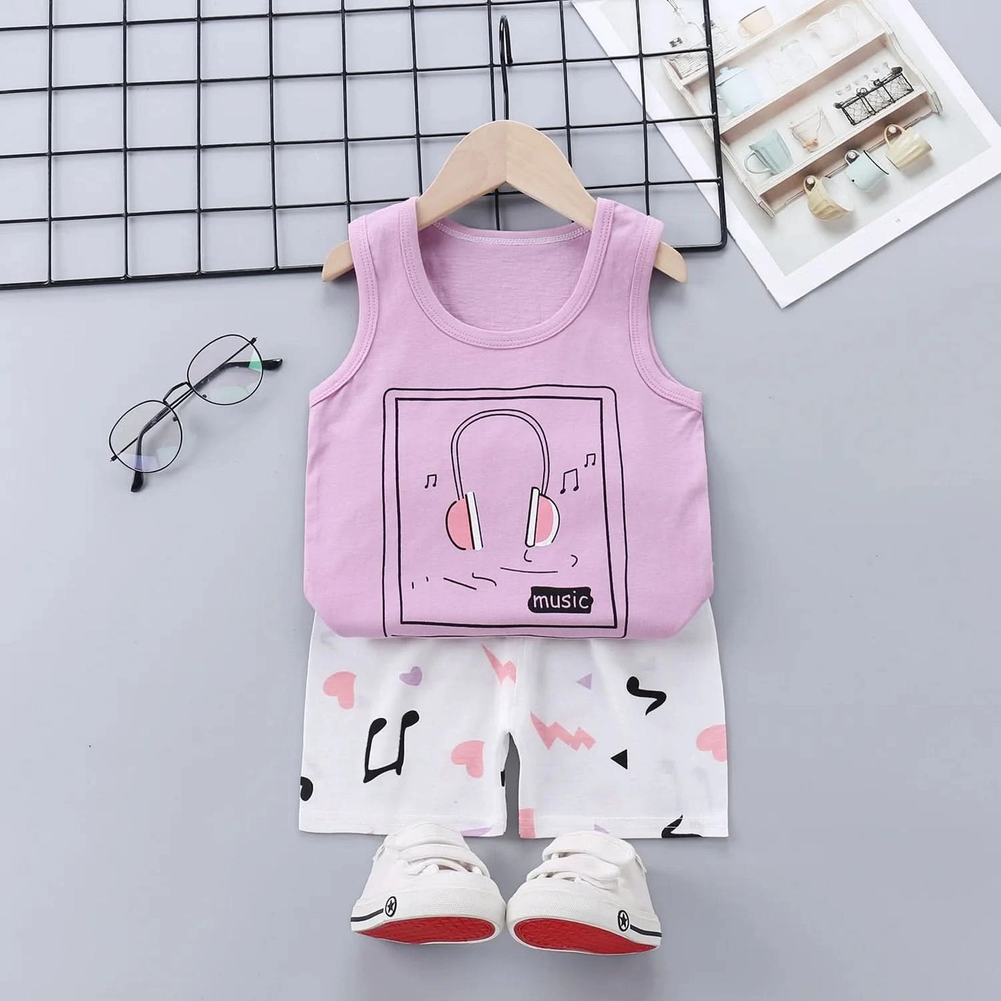Summer Cute Cartoon 2PCS Kids Baby Boys Girls Cartoon Vest Top Shorts Pants Set Clothes Children Pajamas Girls Clothing Sets - M & M Global