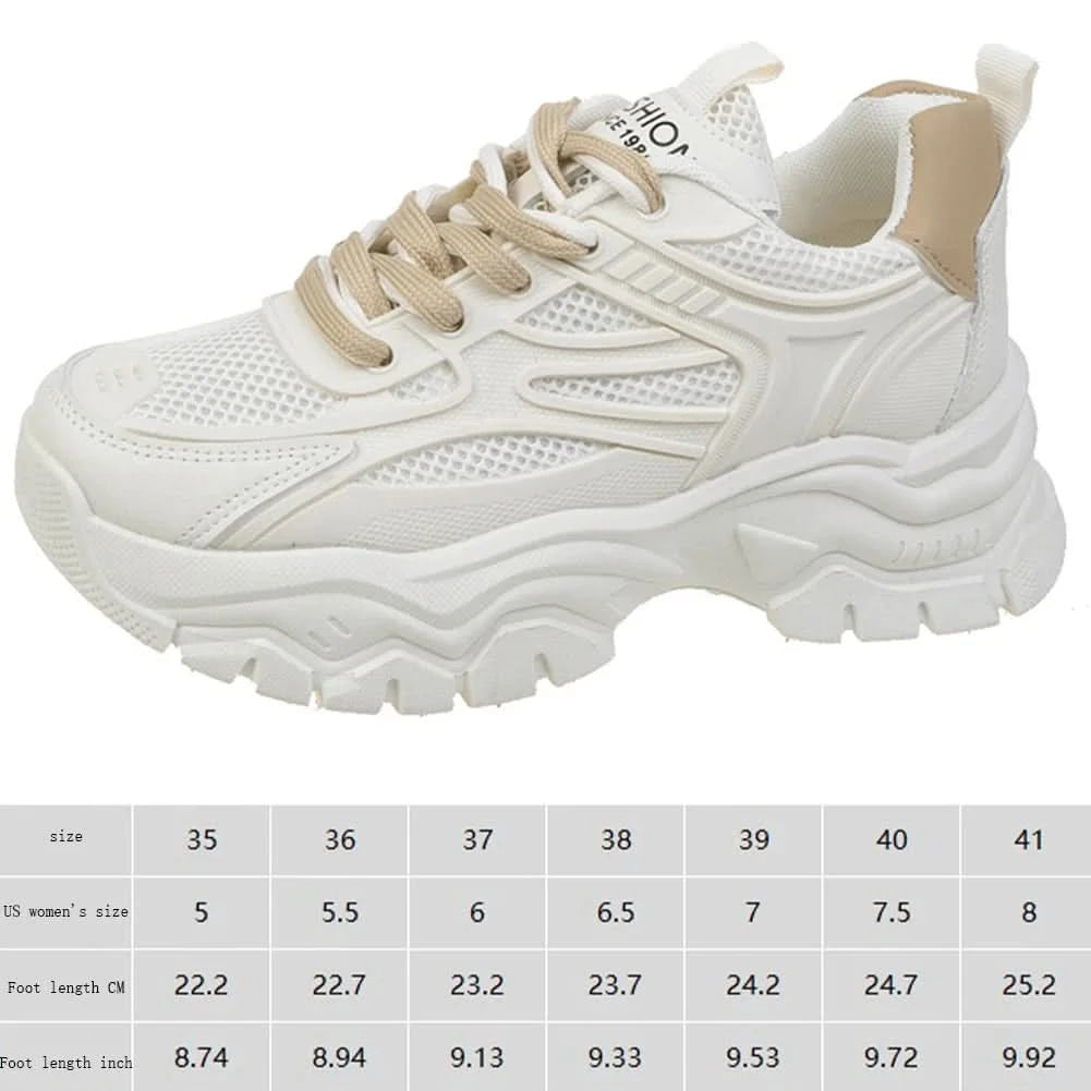 Chunky Fashion Sneakers Comfortable Casual Dad Shoes Lace-Up Walking Shoes Breathable Mesh for Women - M & M Global