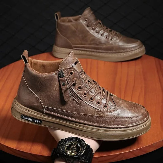 Men Boots Winter High Top Leather Shoes Fashion Cotton Shoes Fashion Ankle Boots Business Casual Outdoor Shoes Male Sneakers New - M & M Global