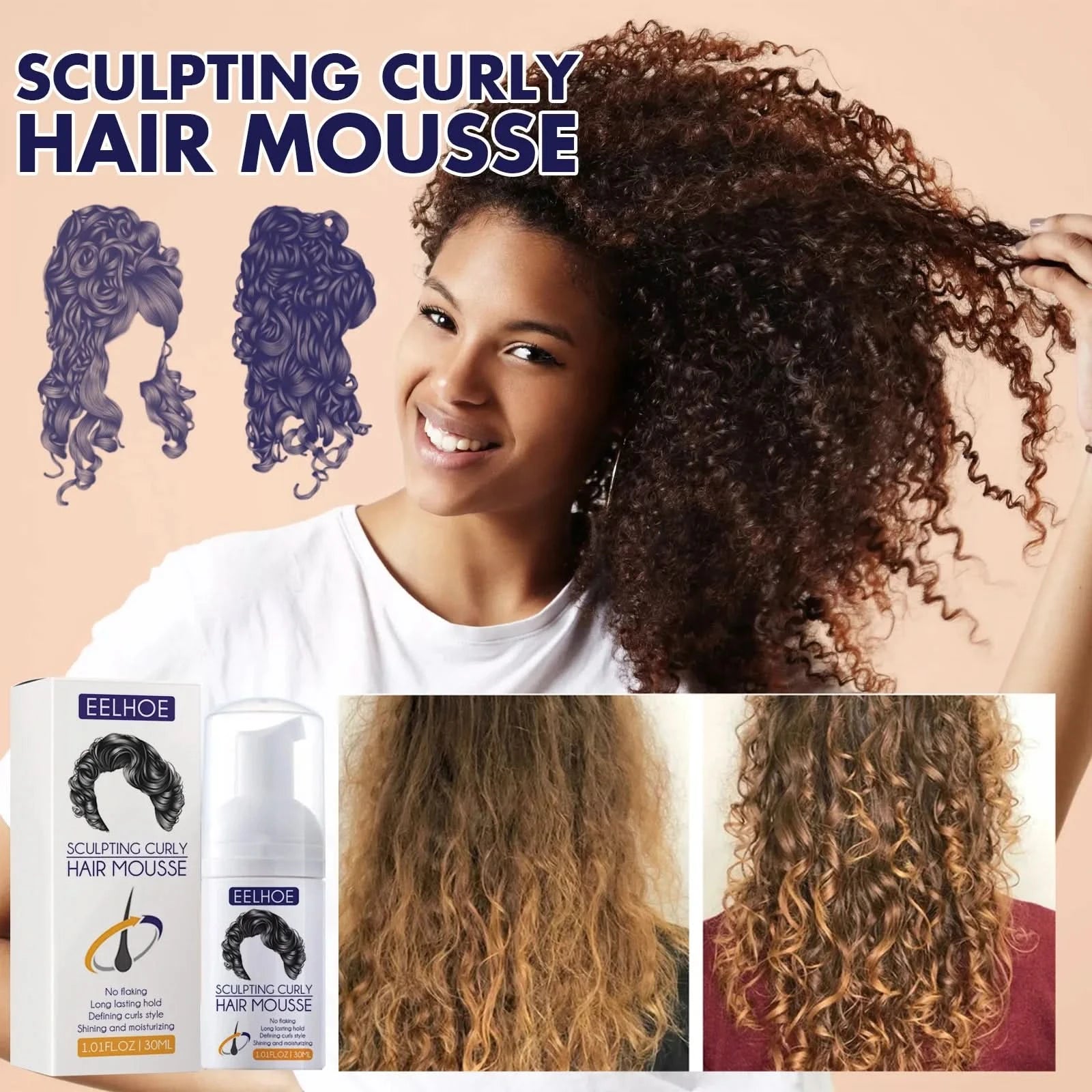 Styling Elastin Anti-Frizz Curly Hair Cream Long-Lasting Natural Definition & Bounce Moisturizing Shaping Perm Care Styling Full - M & M Global