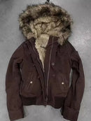 Street Y2K Casual Loose Warm Fur Collar Jacket and Coat Women Harajuku Fashion Trend Joker Fleece Padded Jacket Punk Retro Coat