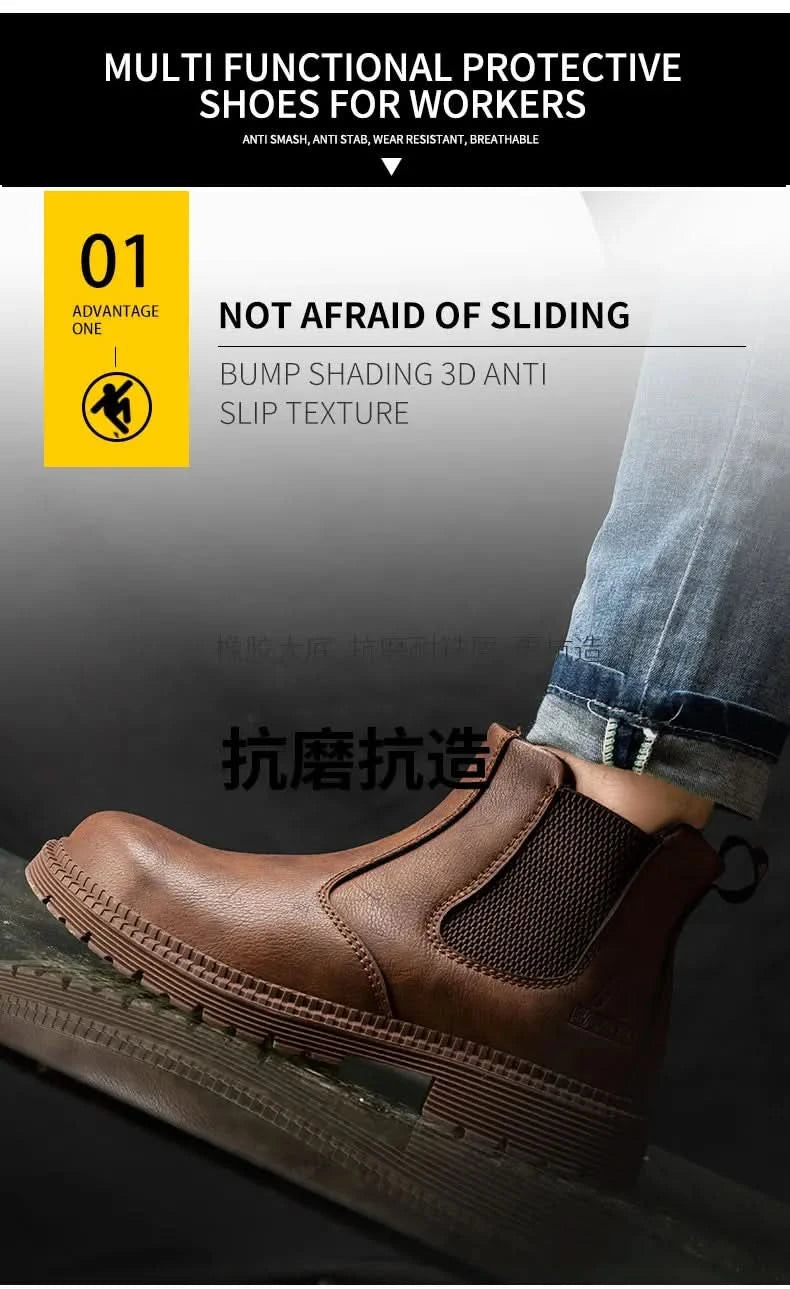 Industrial-Grade Steel Toe Boots Metatarsal Guard Triple Protection Men Work Boots Waterproof Construction Work Shoes Anti-smash