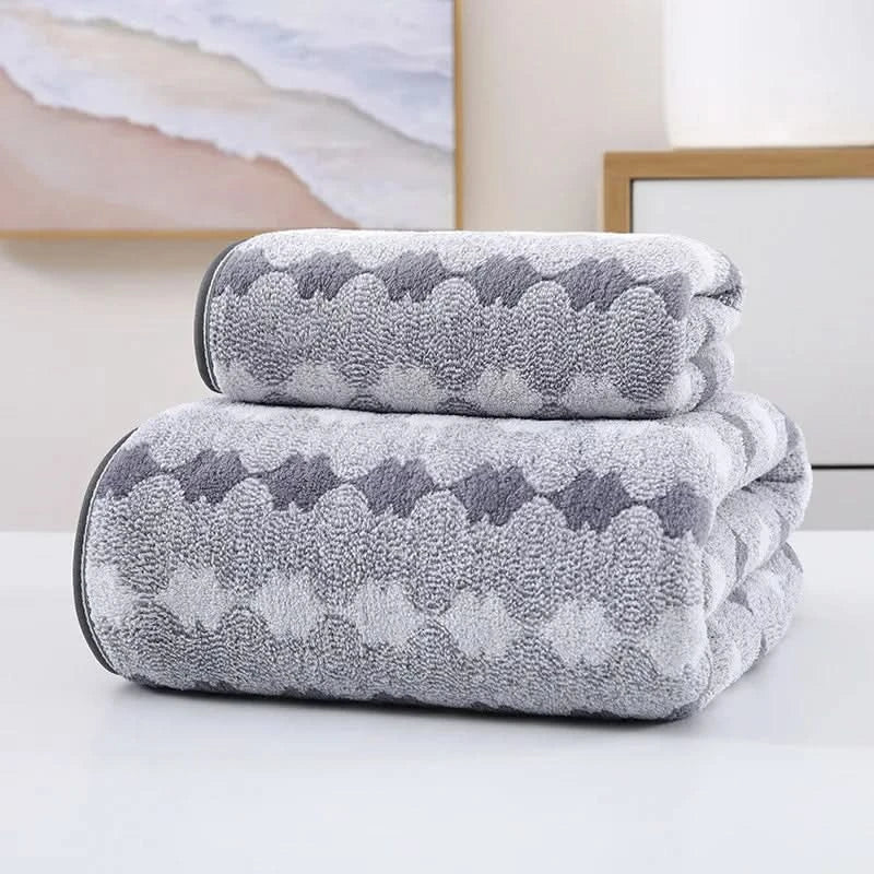 Soft Striped Bath Towel Set - Quick-Drying Absorbent Microfiber Face & Hand Towels for Bathroom, Home Spa - 70x140cm & 35x75cm - M & M Global