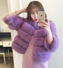 DEAT Fashion Orange Imitation Fox Fur Grass Coat Women's Round Neck Plush Thick Jacket Winter New 7A1578