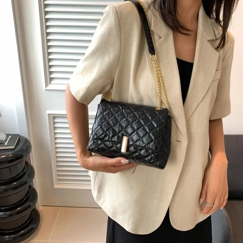 Luxury Laser Design Chevron Quilted Shoulder Bag  Women's High Quality Embroidered Thread PU Leather Crossbody Messenger Bag - M & M Global
