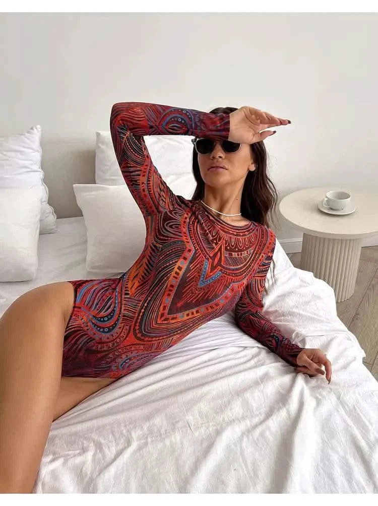 2025 Fashion Sexy Swimsuit 3d Digital Printing Women's Swimsuit Bikini Suit Long Sleeve Sun Protection Surfing Swimsuit Bathing - M & M Global