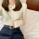 2025 Knitted Women Sweater Button O-neck Pullovers Spring Autumn Basic Sweaters for Female Pullover Slim Solid Bold Stripes Tops