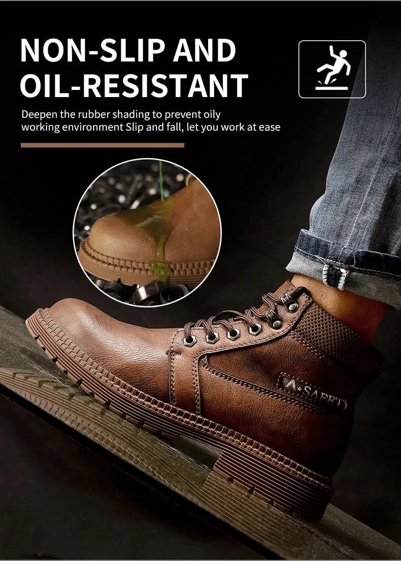 Men's Waterproof Steel Toe Work Boots High-Top Safety Shoes Slip Resistant Protective Boots Indestructible Comfort Arch Support
