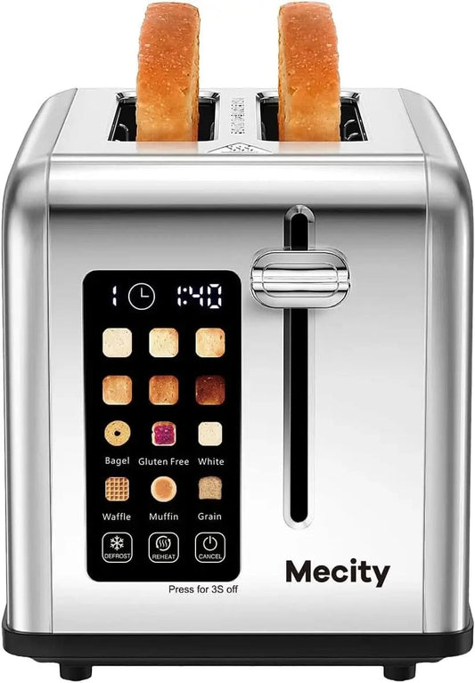 2 Slice Toaster Touch Screen 1.5" Wide Slot, Stainless Steel Smart Bread Toaster for Bagel Muffin Waffle Gluten Free Breads, Tim - M & M Global