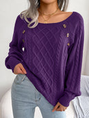 Women Casual Square Collar Buttons Long Sleeve Knitted Pullover Sweaters for Autumn Winter 2026