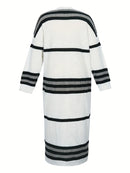 Plus Size New Striped Knit Cardigan Long Sleeve Women's Top Casual Loose Long Coat Autumn Winter Versatile Warm Female Clothing