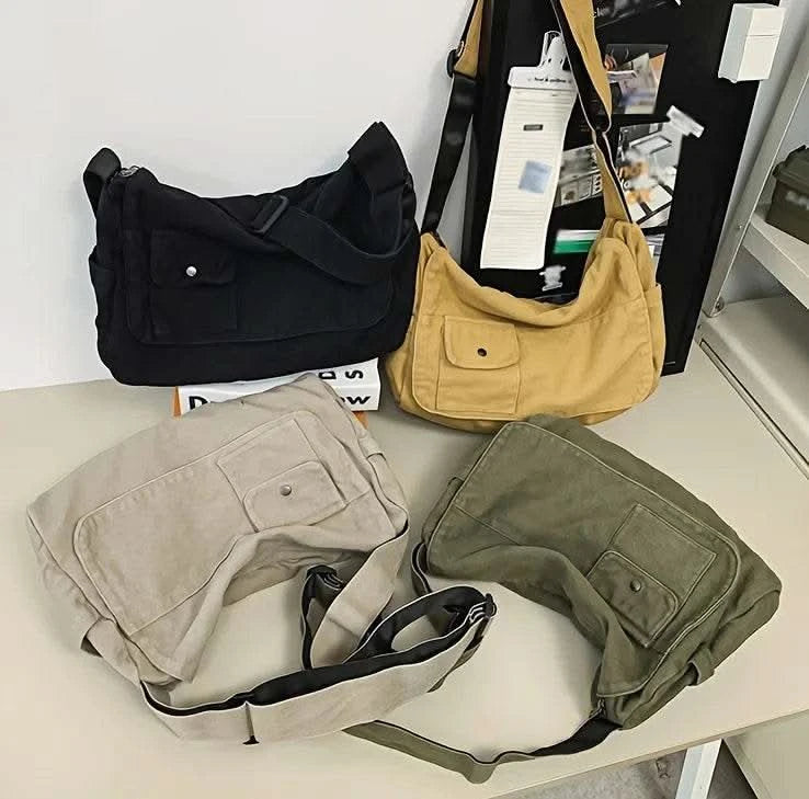 Casual Canvas Messenger Bag Versatile Flip Large Capacity Shoulder Book Bag For Student Adjustable Crossbody Bag For Men Women - M & M Global