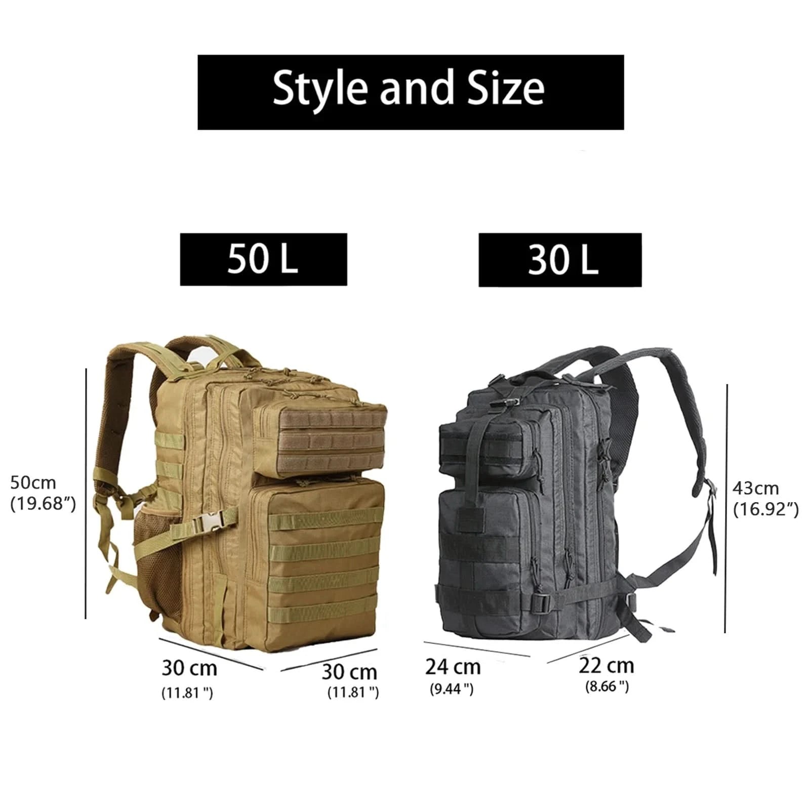 Lawaia 30L or 50L Tactical Backpacks Backpack Outdoor Sport Backpacks Camping Hunting Backpacks Hiking Bag - M & M Global