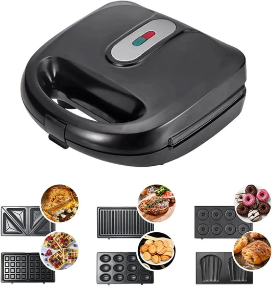 6 in 1 Waffle Iron Set, Panini Press Grill and Electric Sandwich Maker with Removable Non-Stick Plate, Ideal for Cooking Grilled - M & M Global